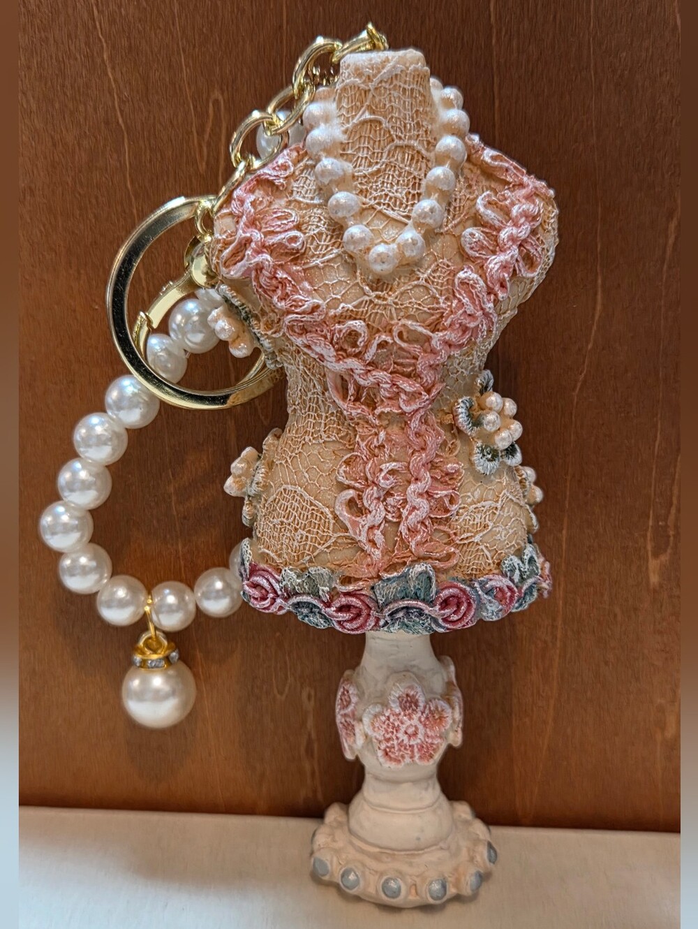 Shabby Chic Victorian Dress Form Bag Charm ✨ Vintage Style Mannequin Keychain